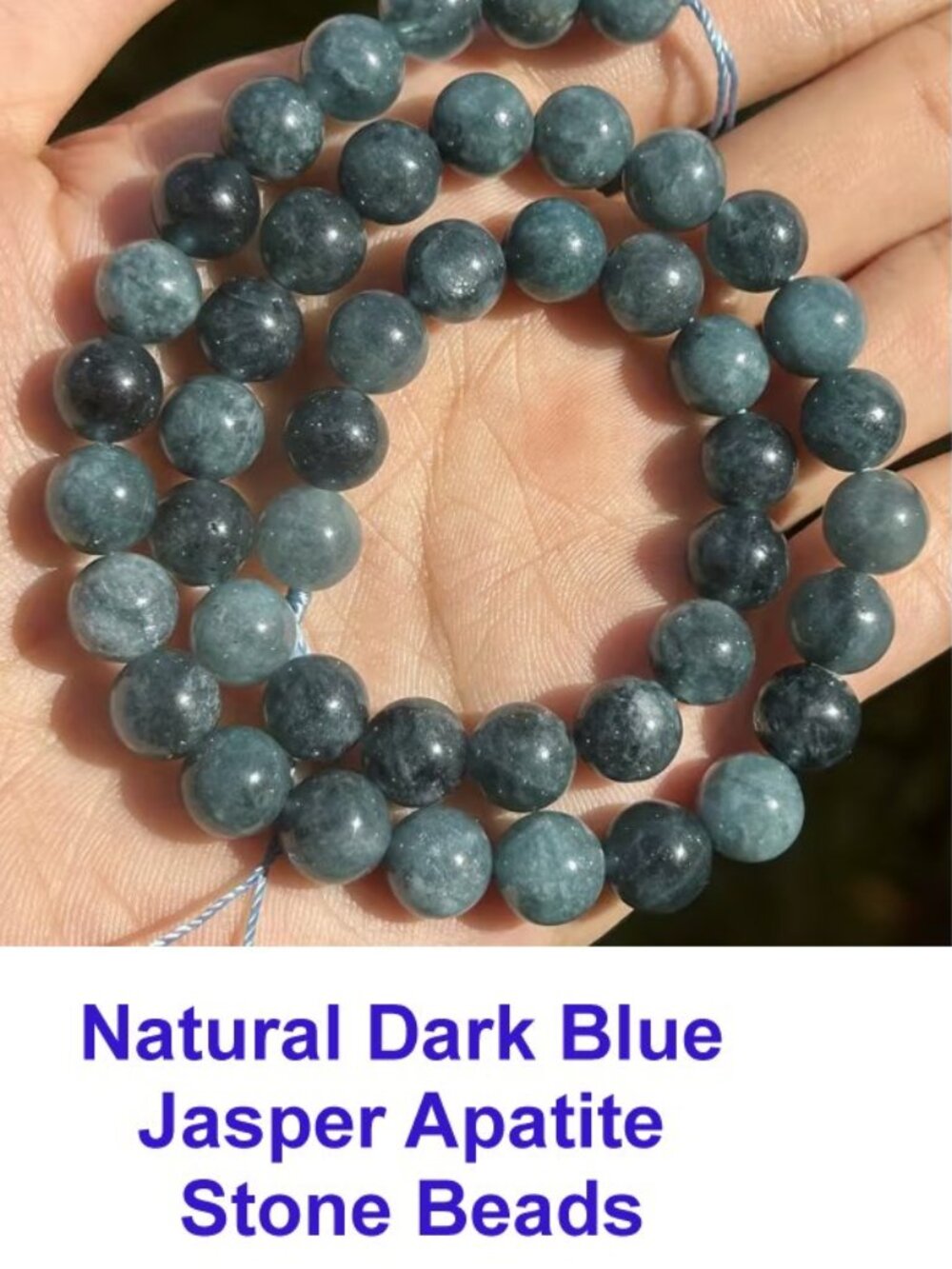 Natural Dark Blue Jasper Apatite Stone Beads 15" Strand